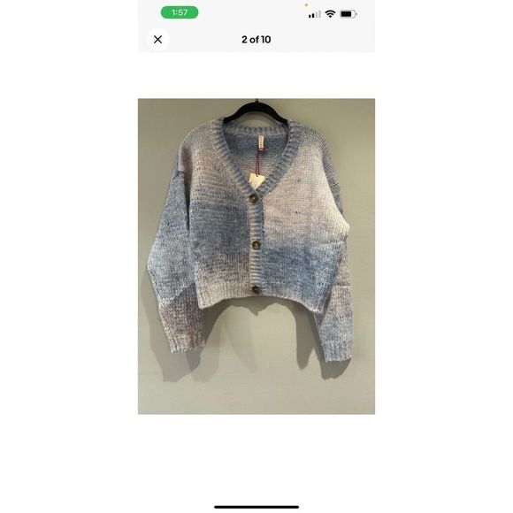 RAGA Anthropologie Womens Sz 2x NWT Cropped Knit Ombre Blue Alicia Cardigan - Picture 3 of 11